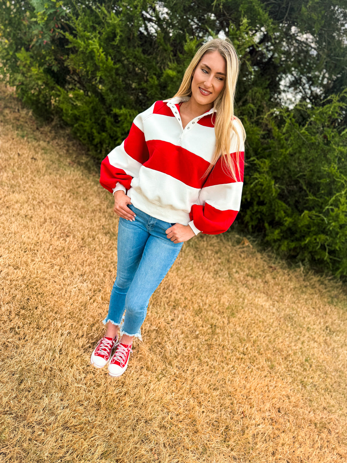 Red & White Striped Pullover