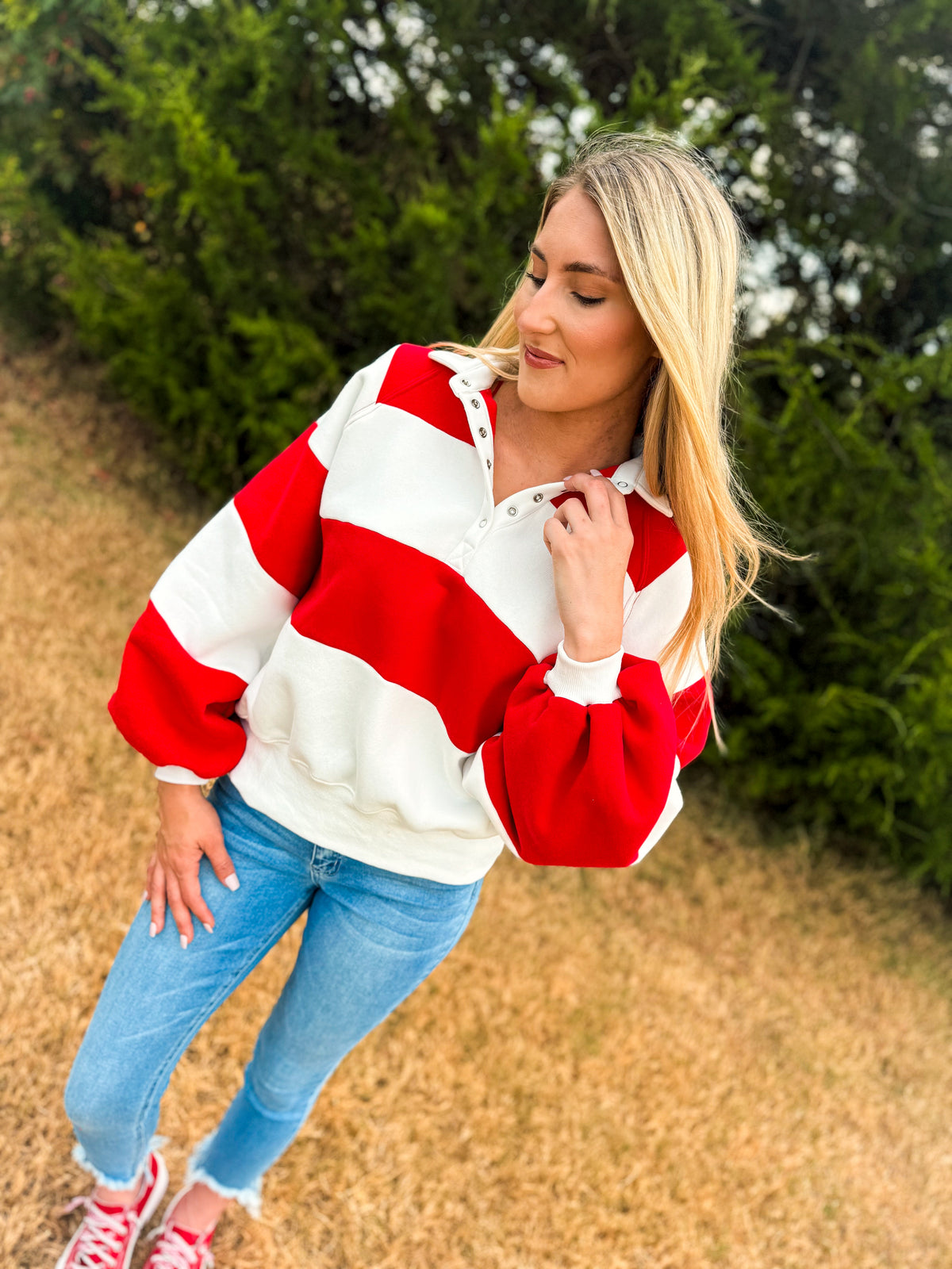 Red & White Striped Pullover