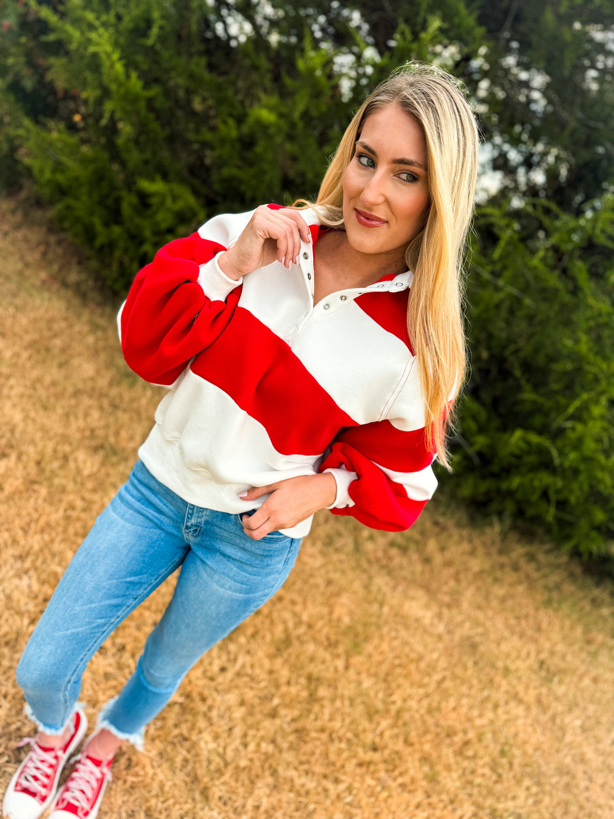 Red & White Striped Pullover