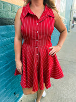 Red Striped Button Down Dress