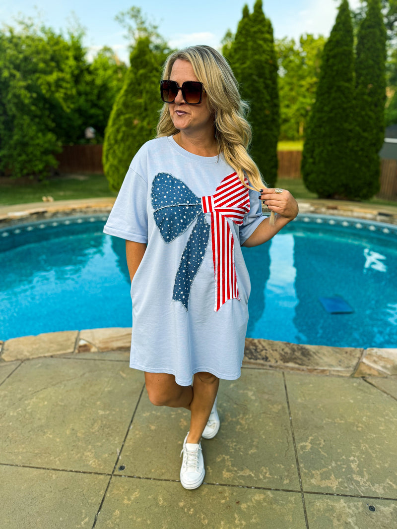 Blue American Flag Bow Dress