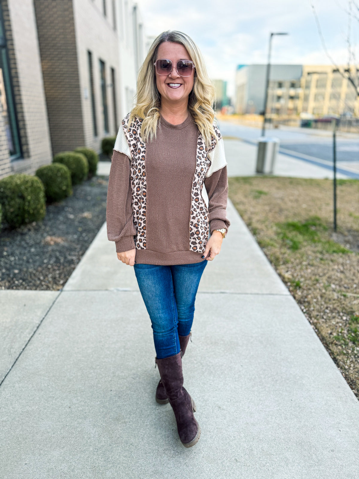 Cheetah Colorblock Ribbed Top