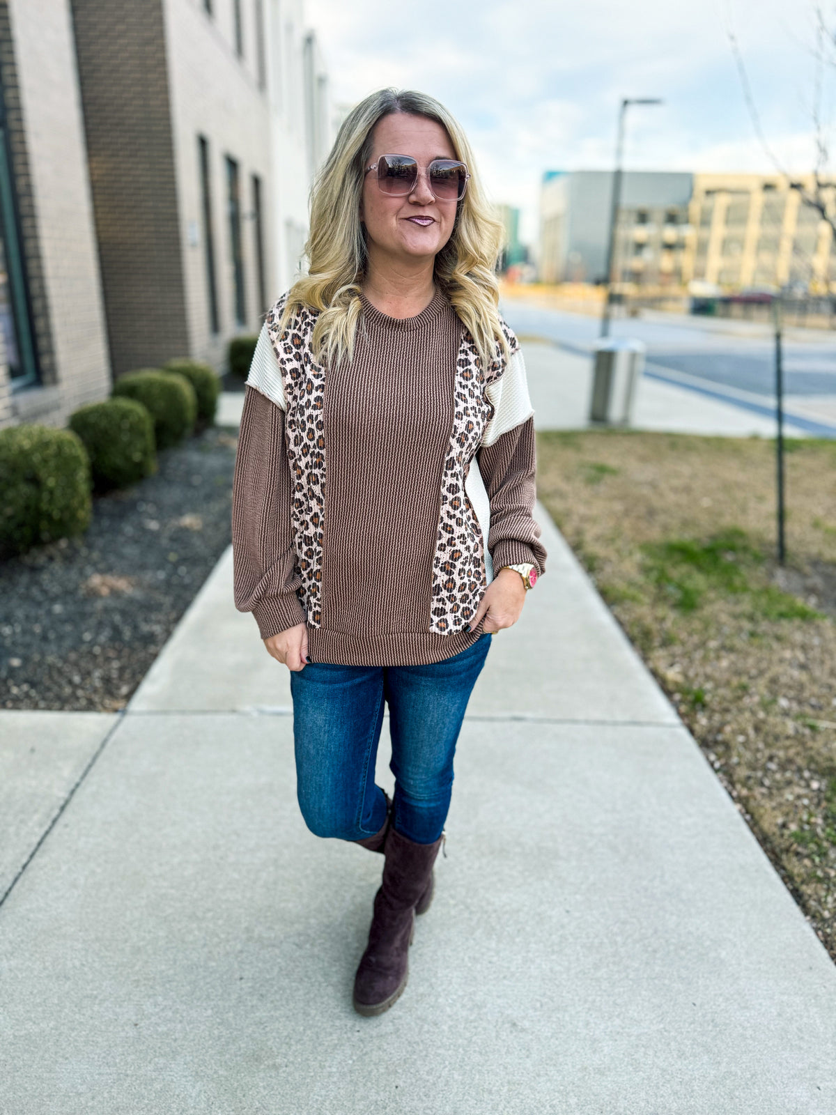 Cheetah Colorblock Ribbed Top