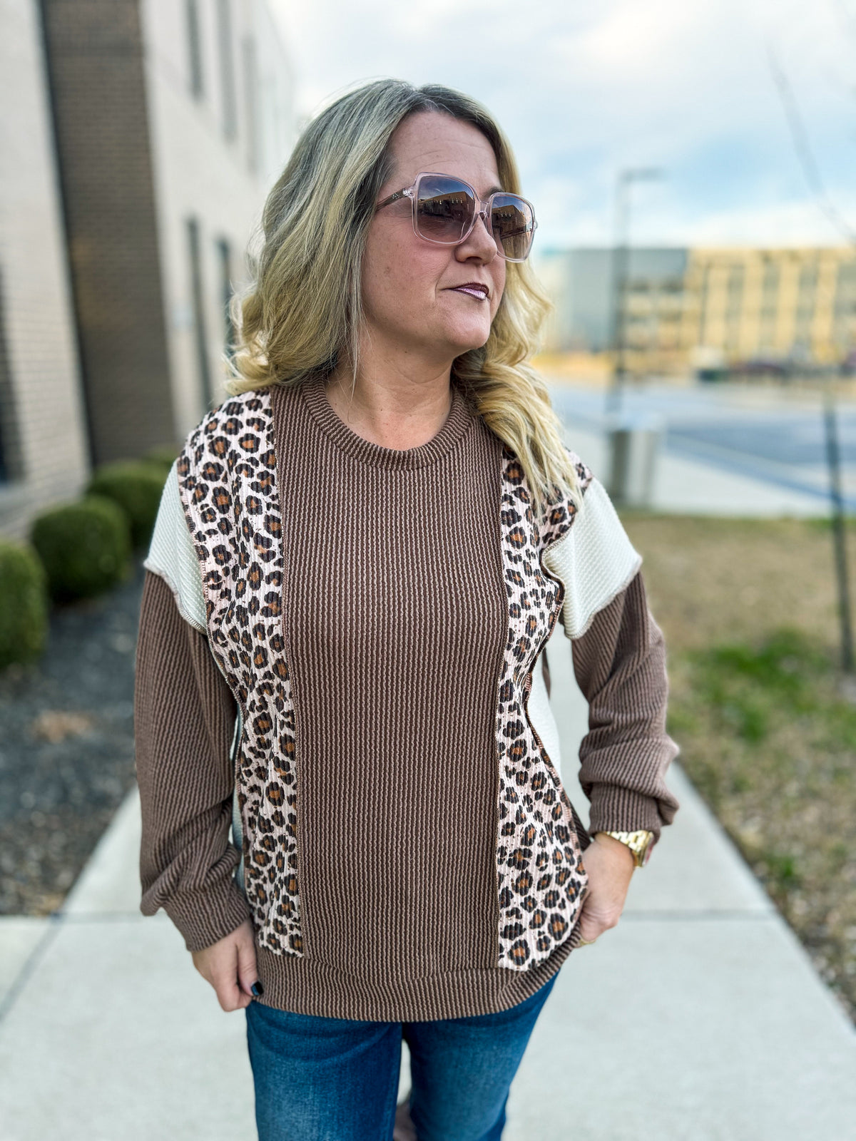 Cheetah Colorblock Ribbed Top