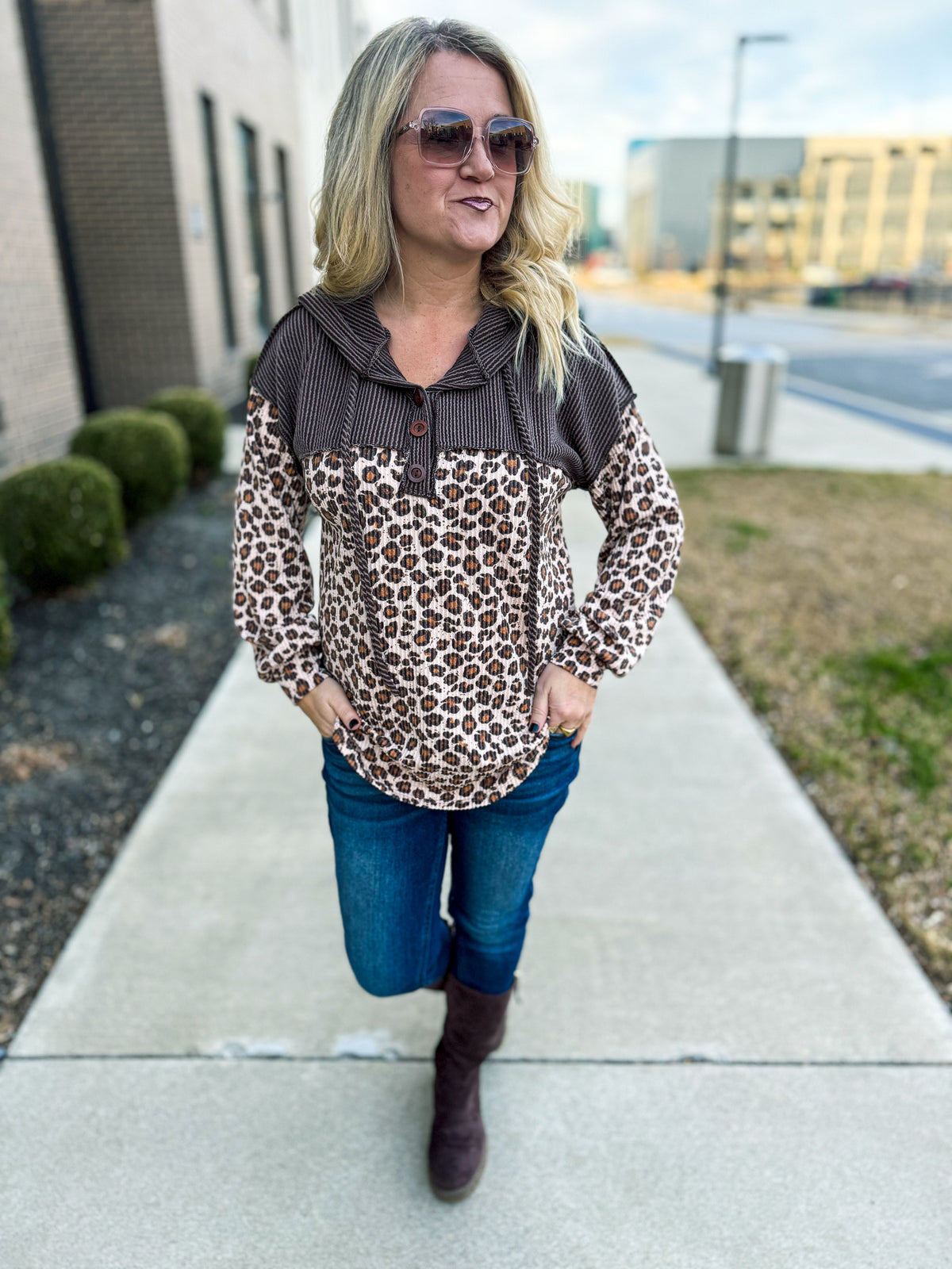 Leopard Drawstring Hoodie