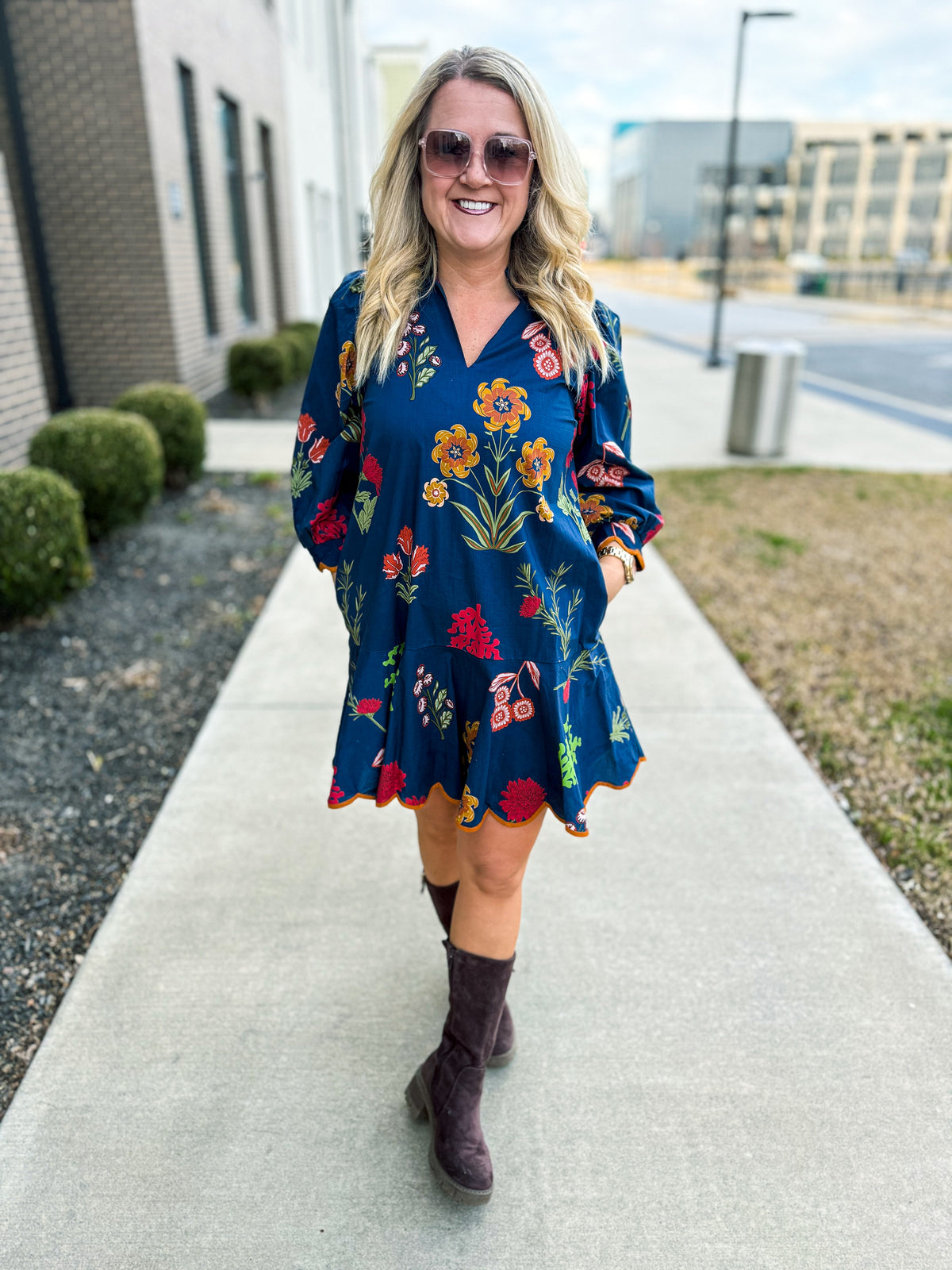 Midnight Blue Floral Dress-Entro