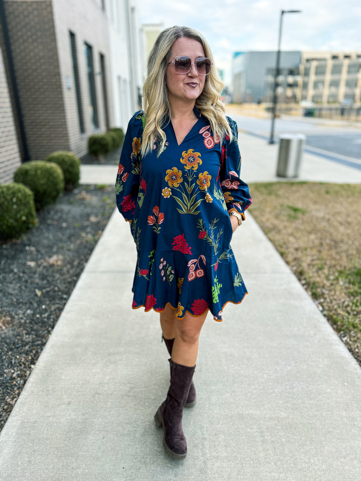 Midnight Blue Floral Dress-Entro