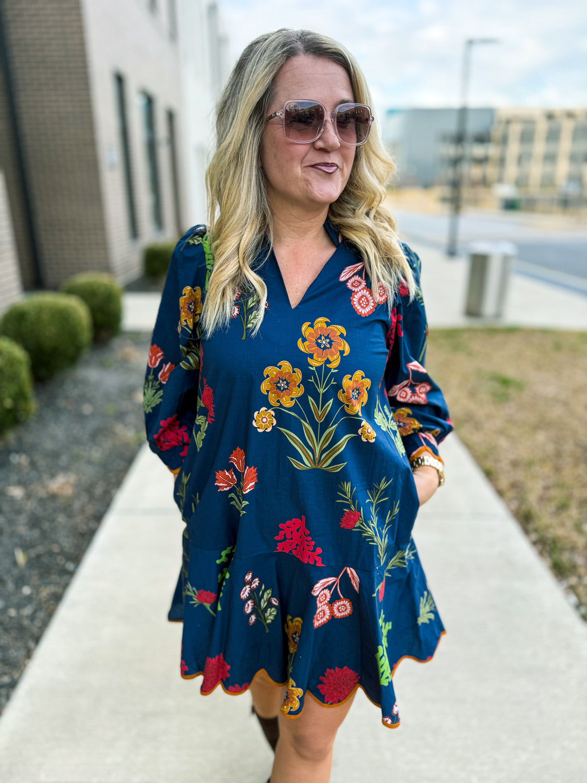 Midnight Blue Floral Dress-Entro