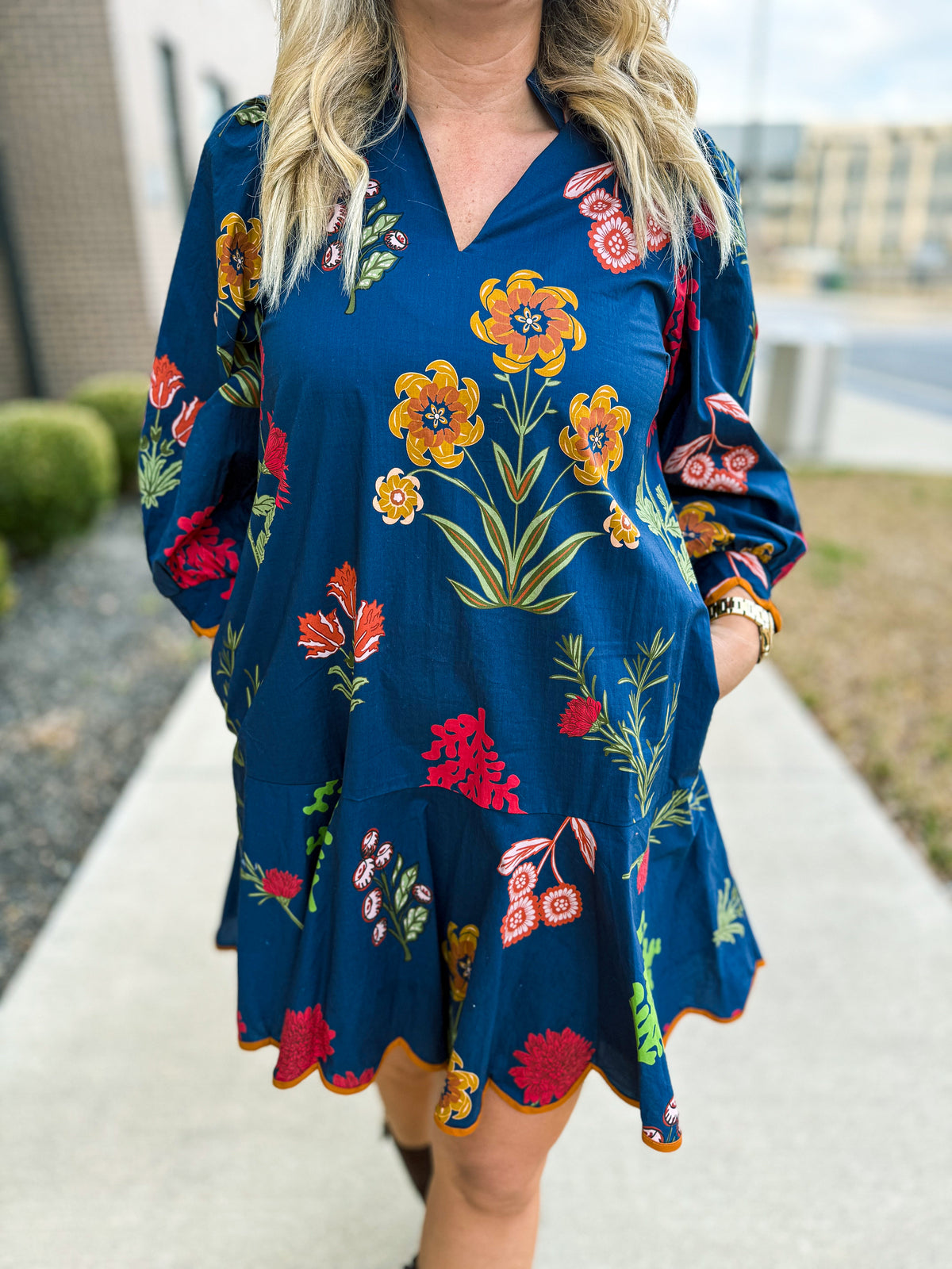 Midnight Blue Floral Dress-Entro