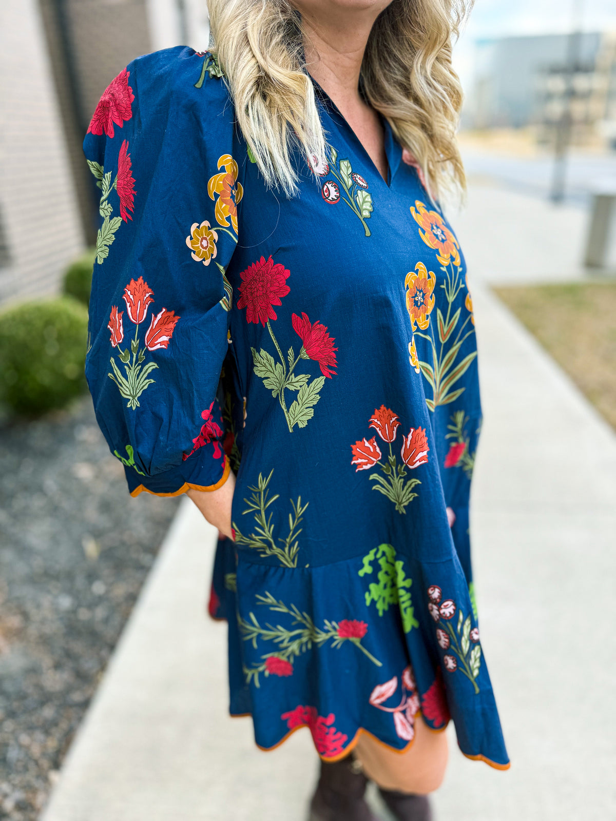 Midnight Blue Floral Dress-Entro  The Pink Buffalo