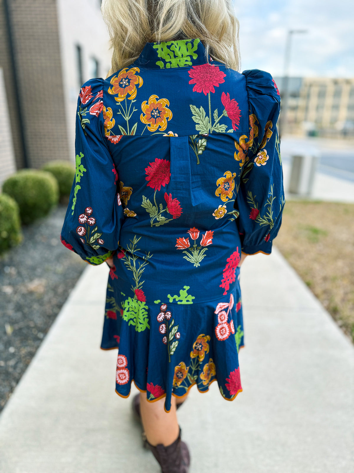 Midnight Blue Floral Dress-Entro