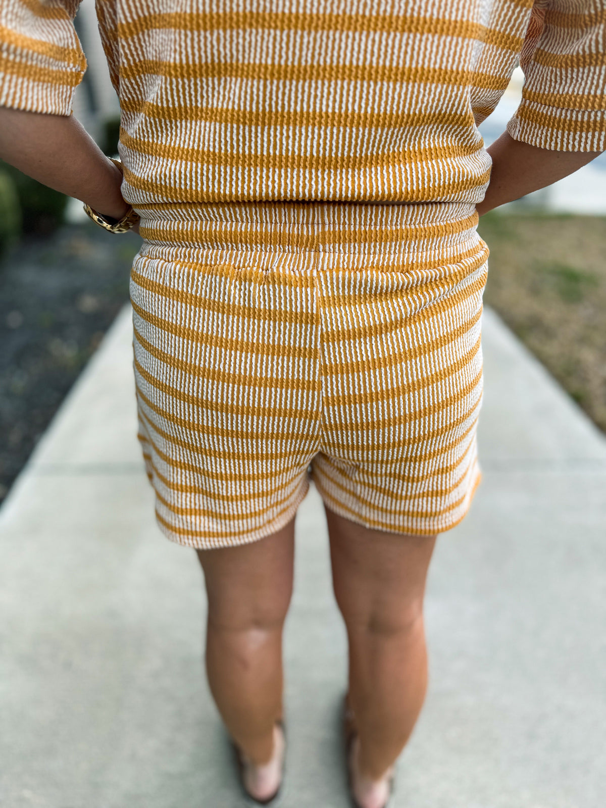 Ribbed Striped Shorts Set-Yellow