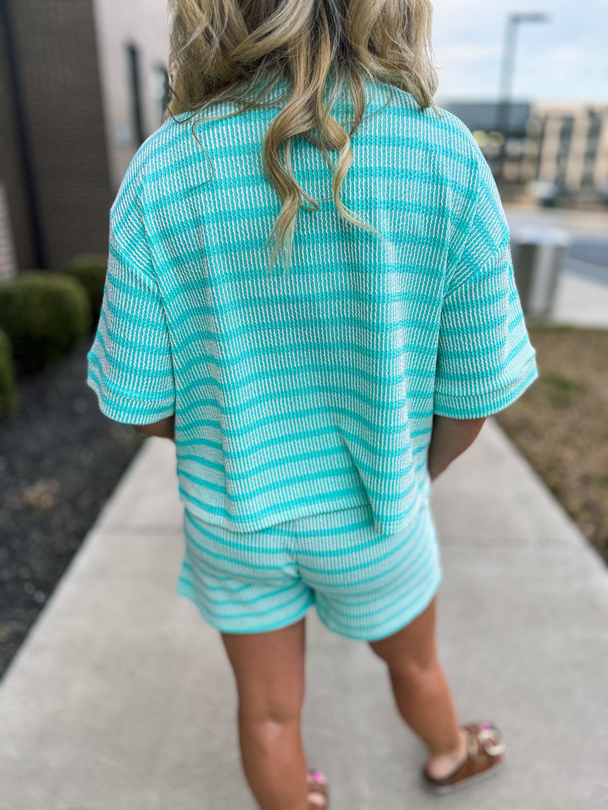 Ribbed Striped Shorts Set-Mint