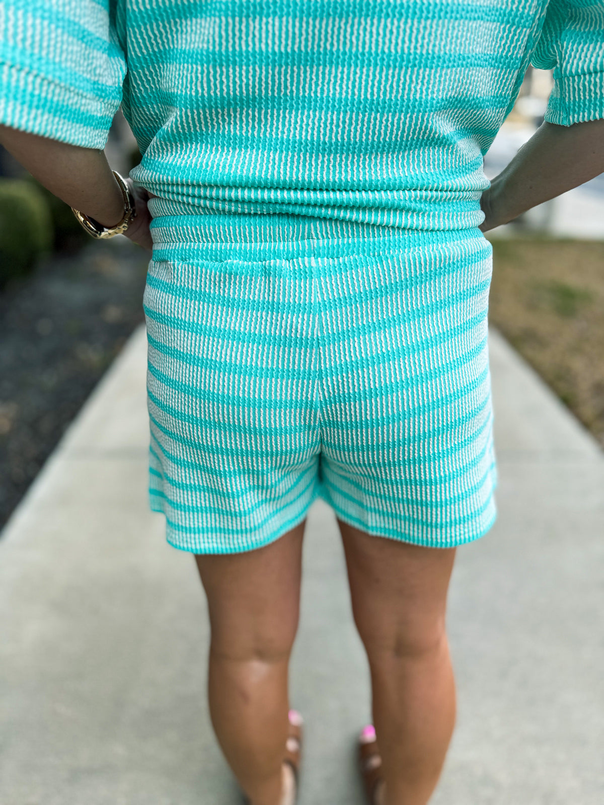 Ribbed Striped Shorts Set-Mint