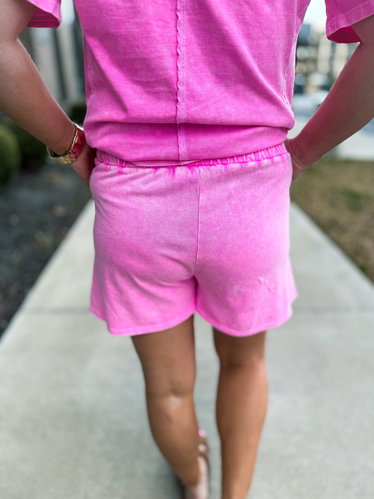 Washed Short Sleeve Set-Pink