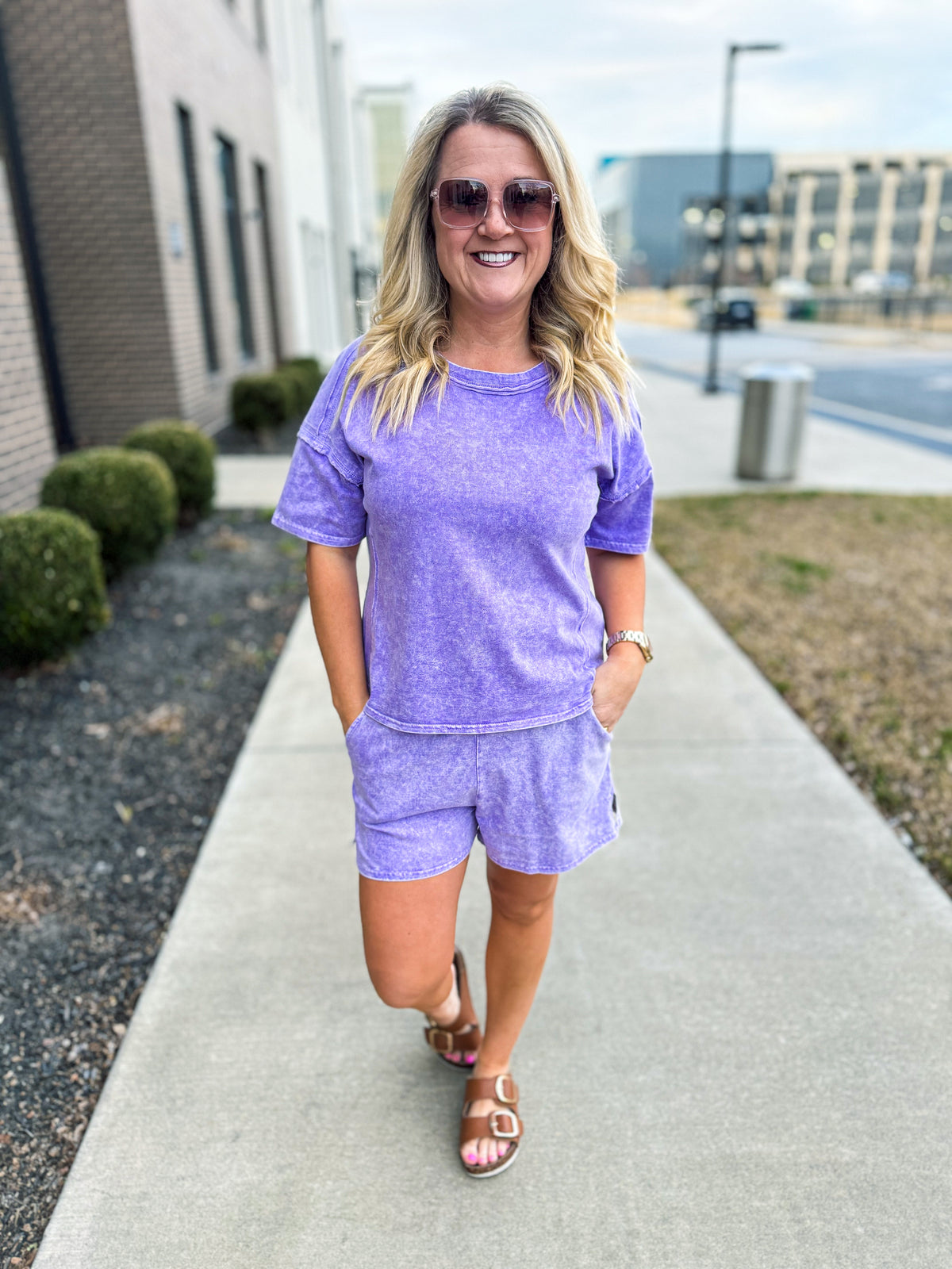 Washed Short Sleeve Set-Purple