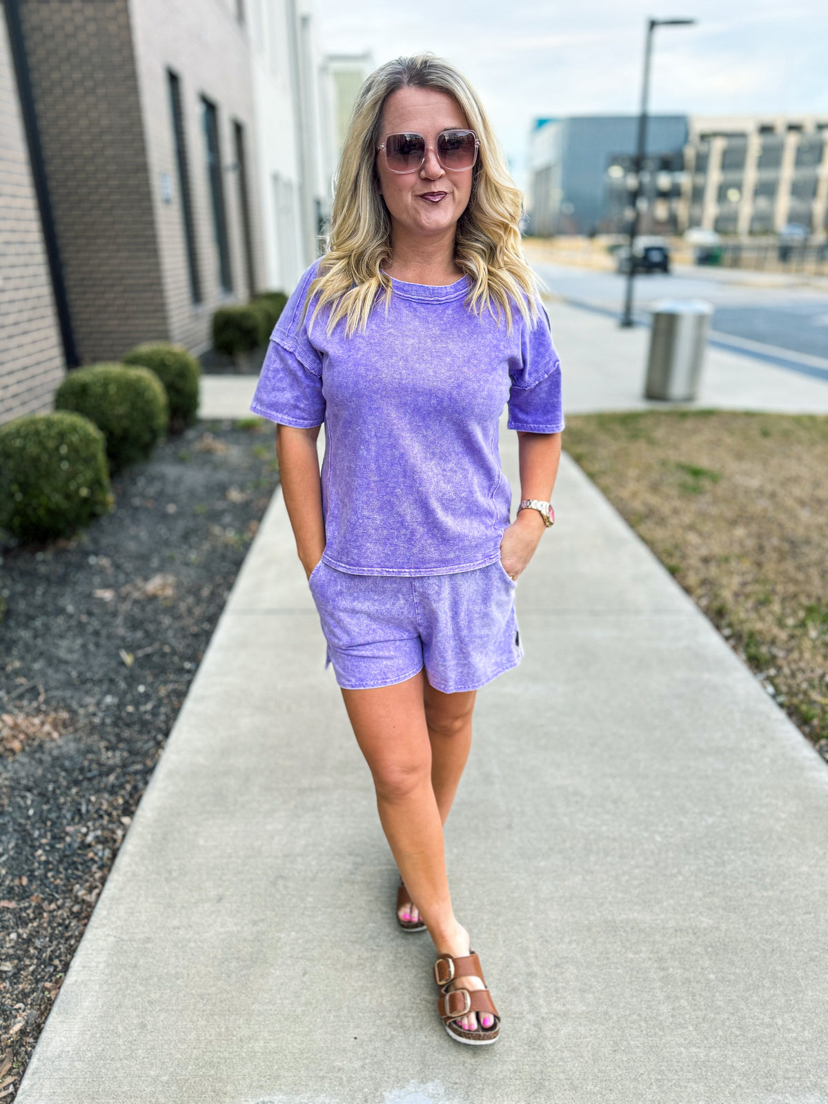 Washed Short Sleeve Set-Purple