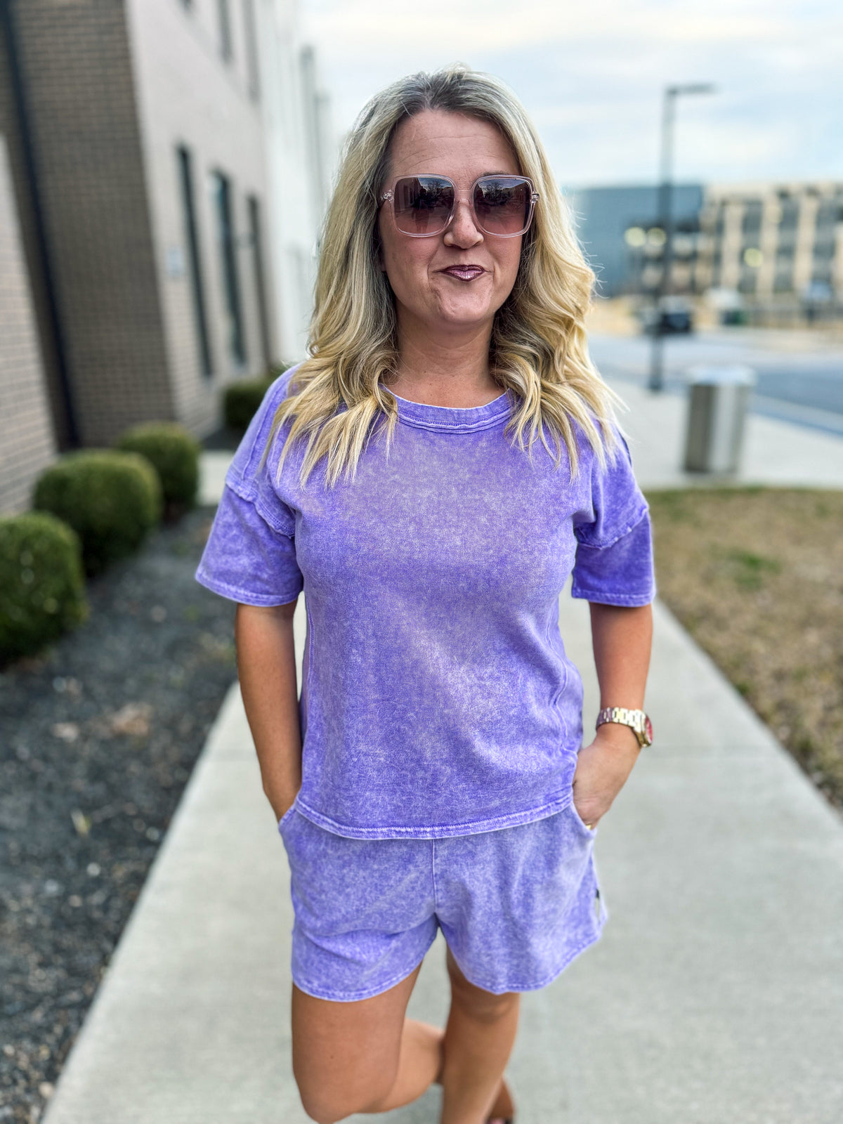 Washed Short Sleeve Set-Purple