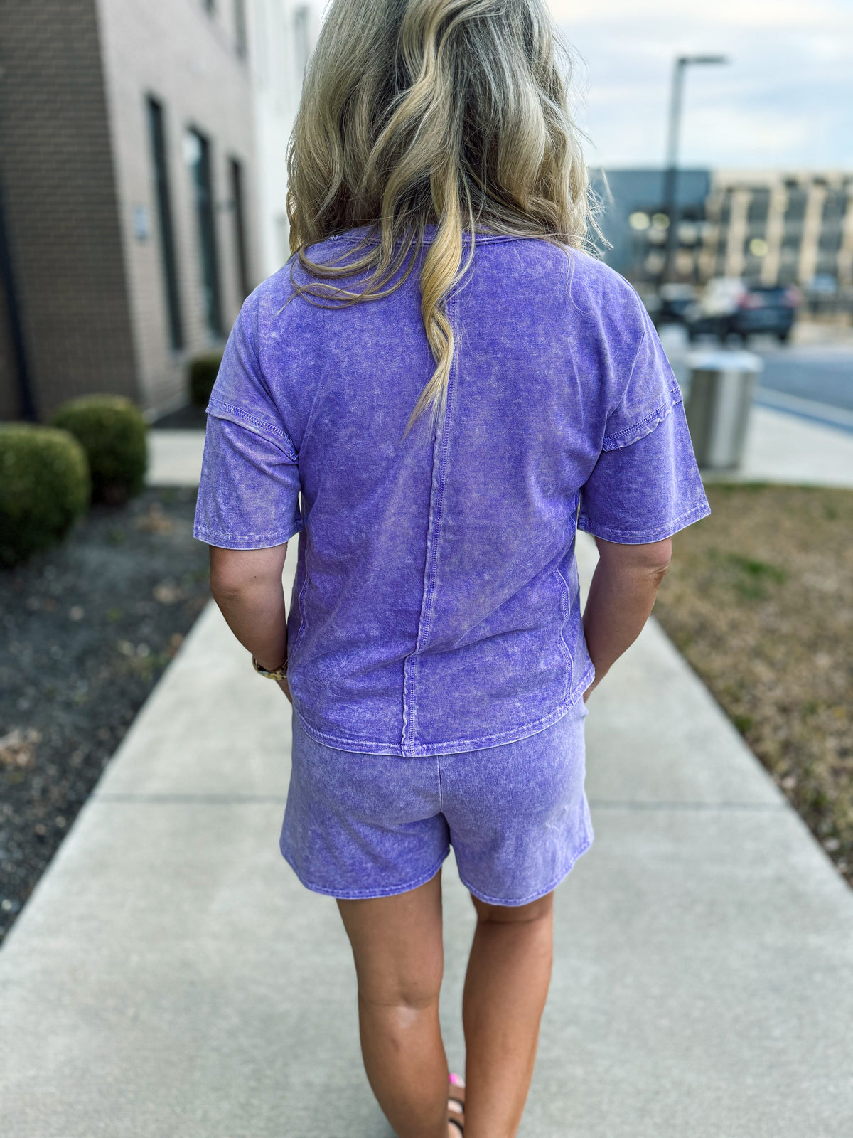 Washed Short Sleeve Set-Purple