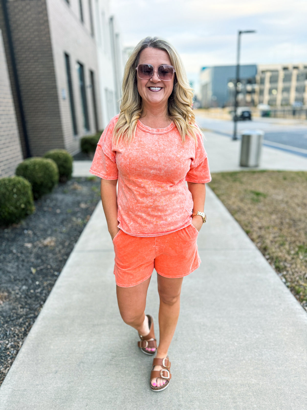 Washed Short Sleeve Set-Orange