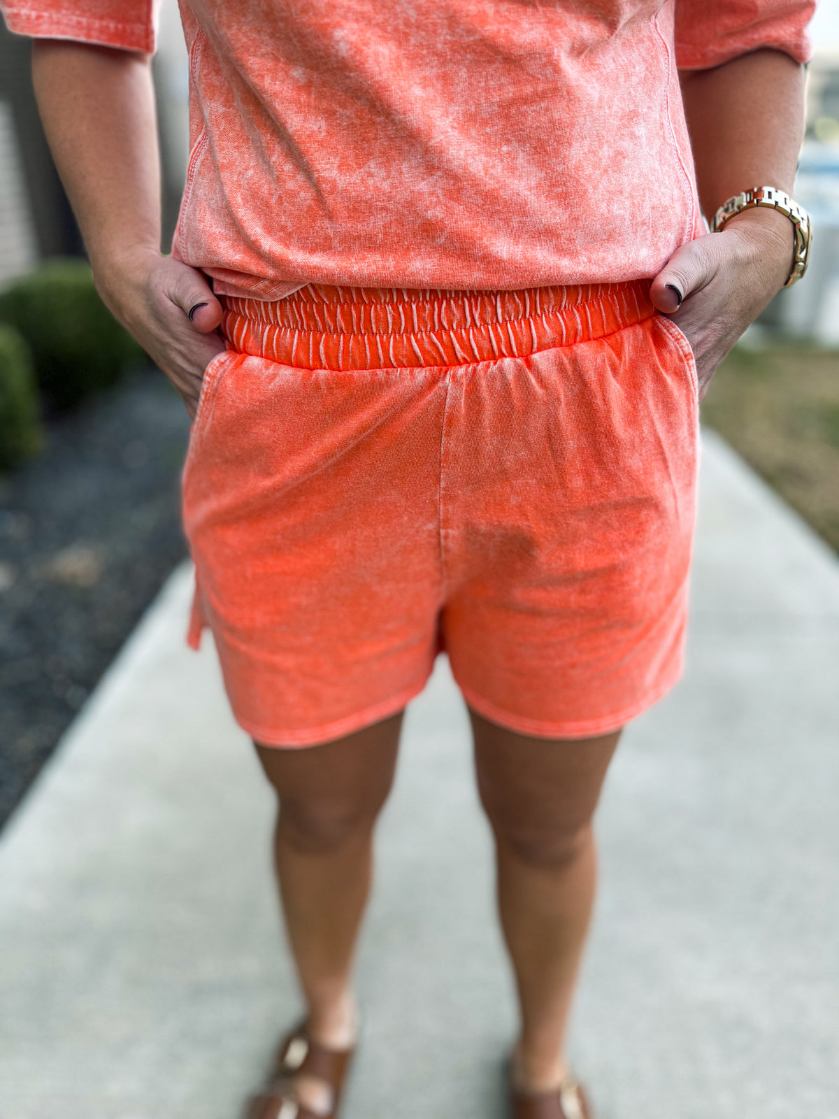 Washed Short Sleeve Set-Orange