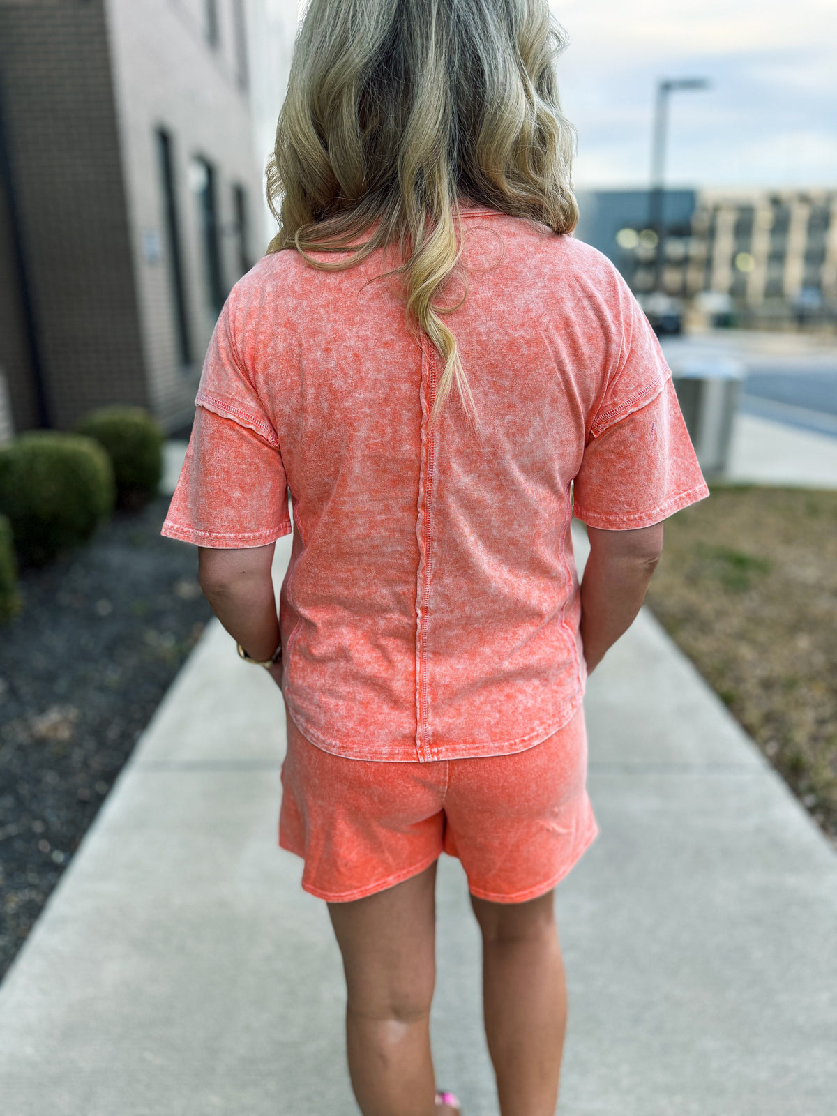 Washed Short Sleeve Set-Orange