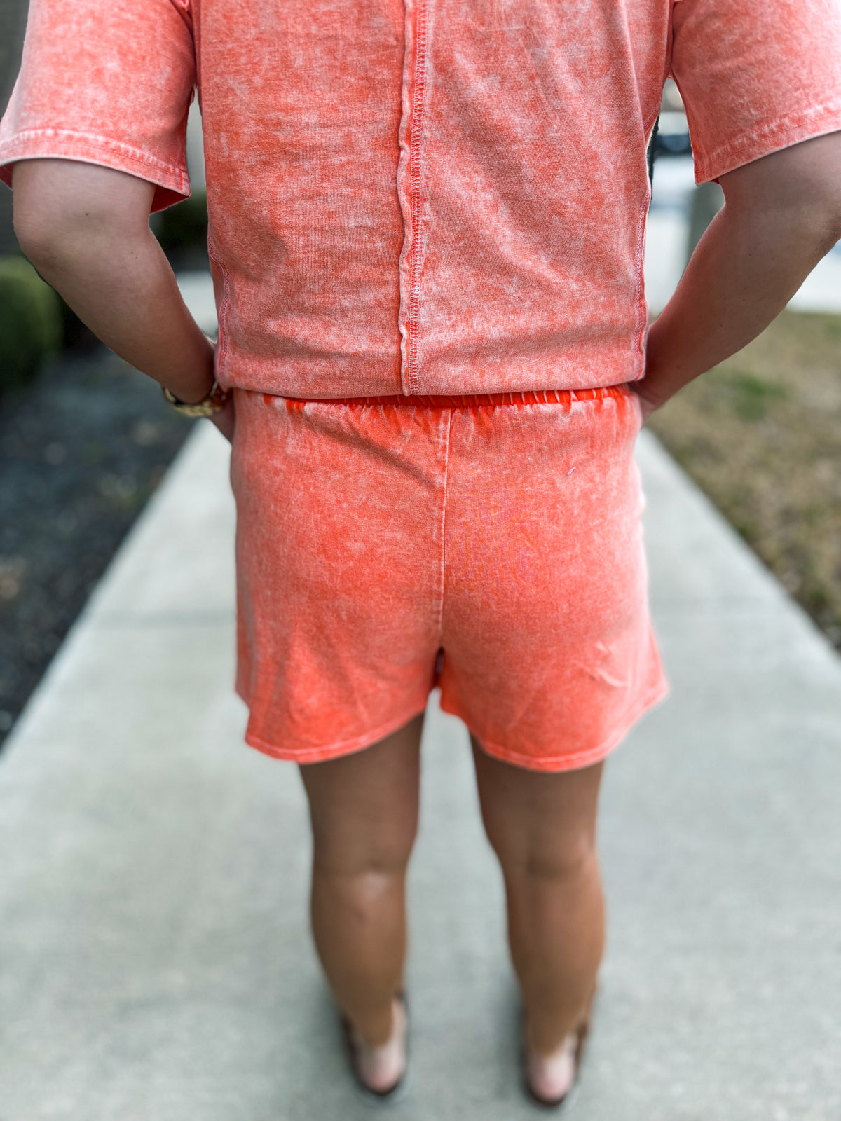 Washed Short Sleeve Set-Orange