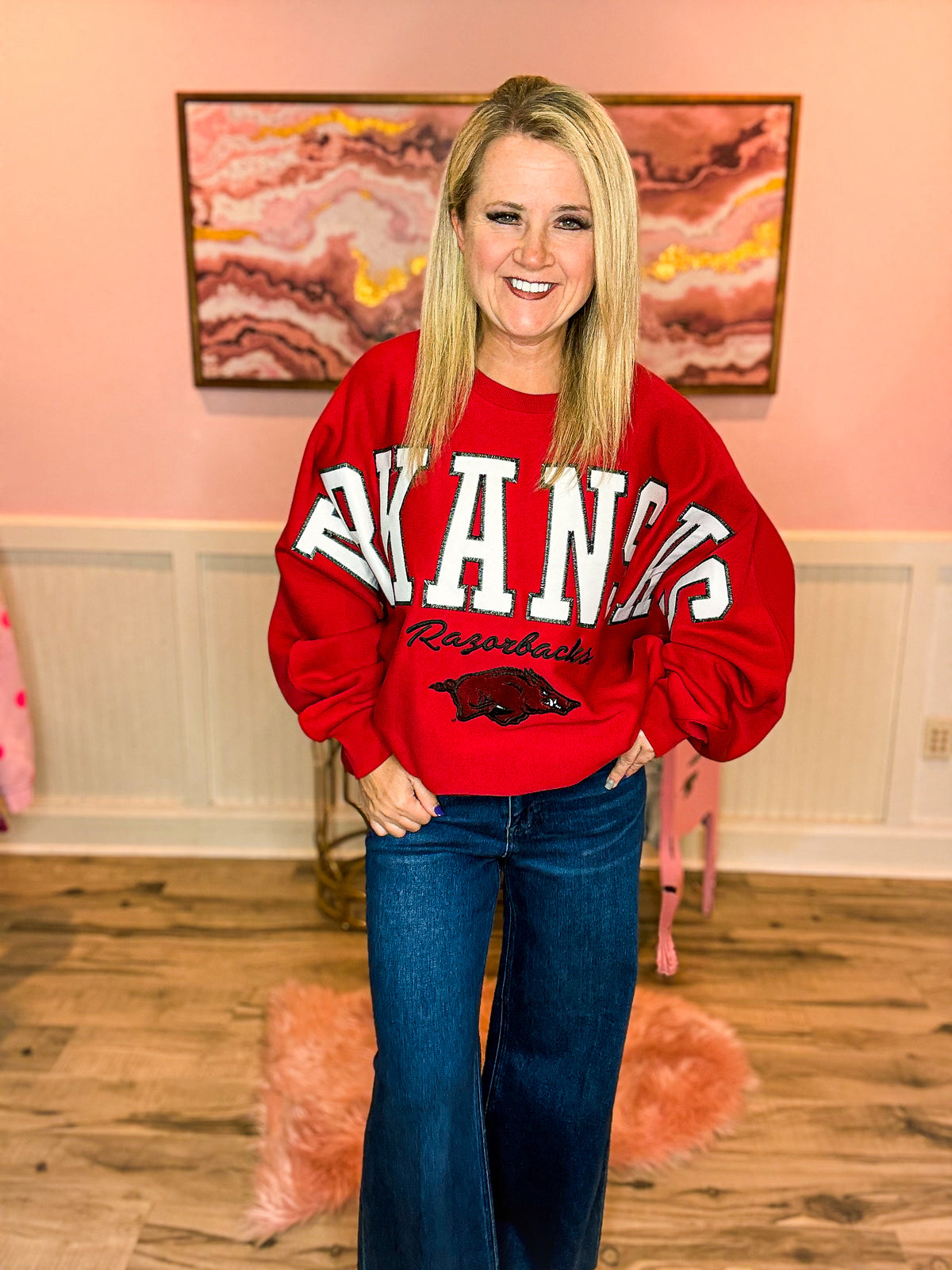 Arkansas Embroidered Pullover-Red