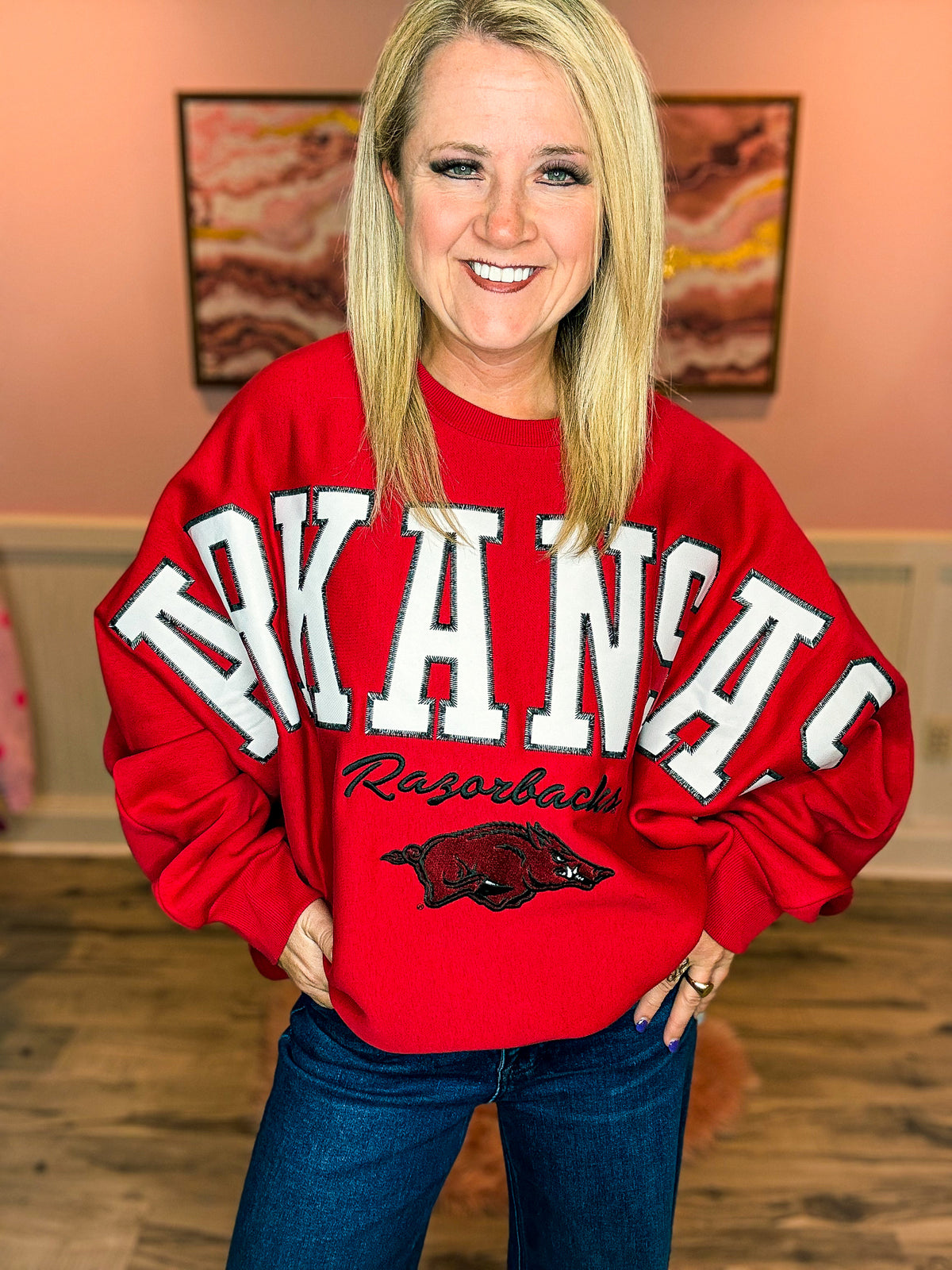 Arkansas Embroidered Pullover-Red