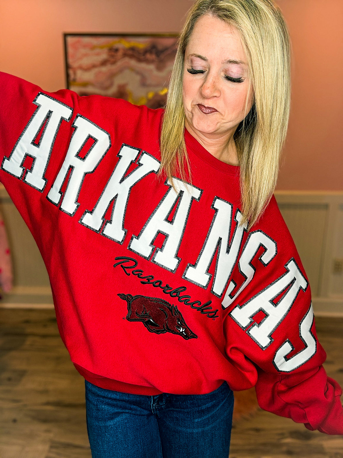 Arkansas Embroidered Pullover-Red