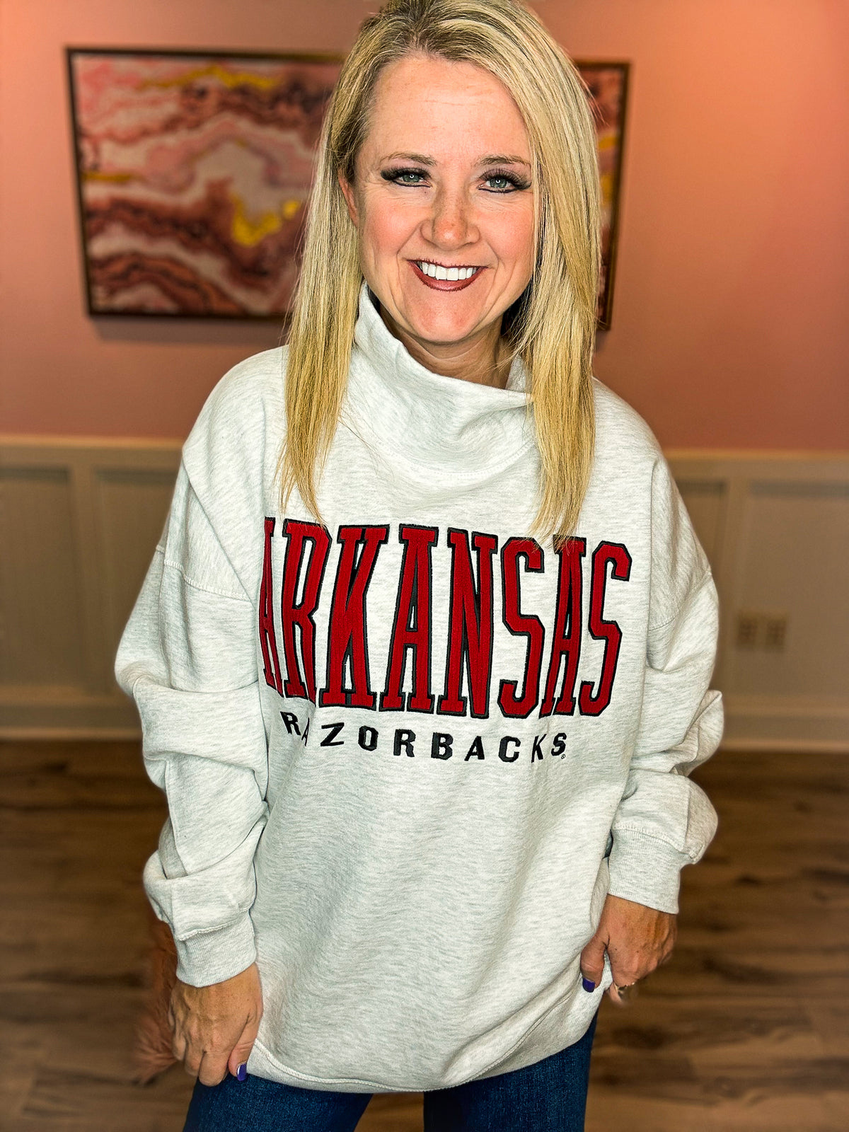Arkansas Mockneck Pullover-Gray