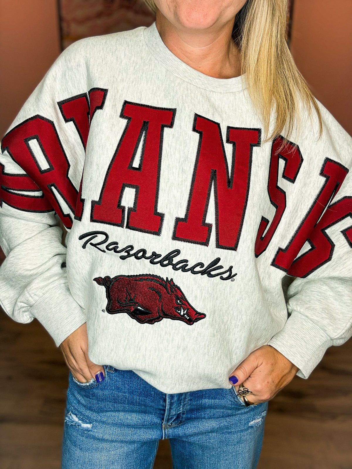 Arkansas Embroidered Pullover-Gray