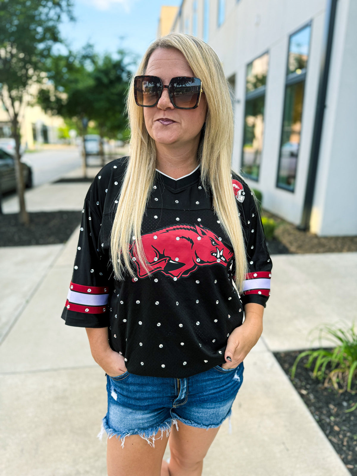 Black Razorback Rhinestone Jersey