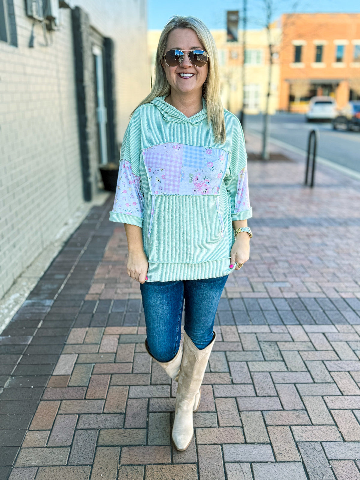 Green Patchwork Hoodie