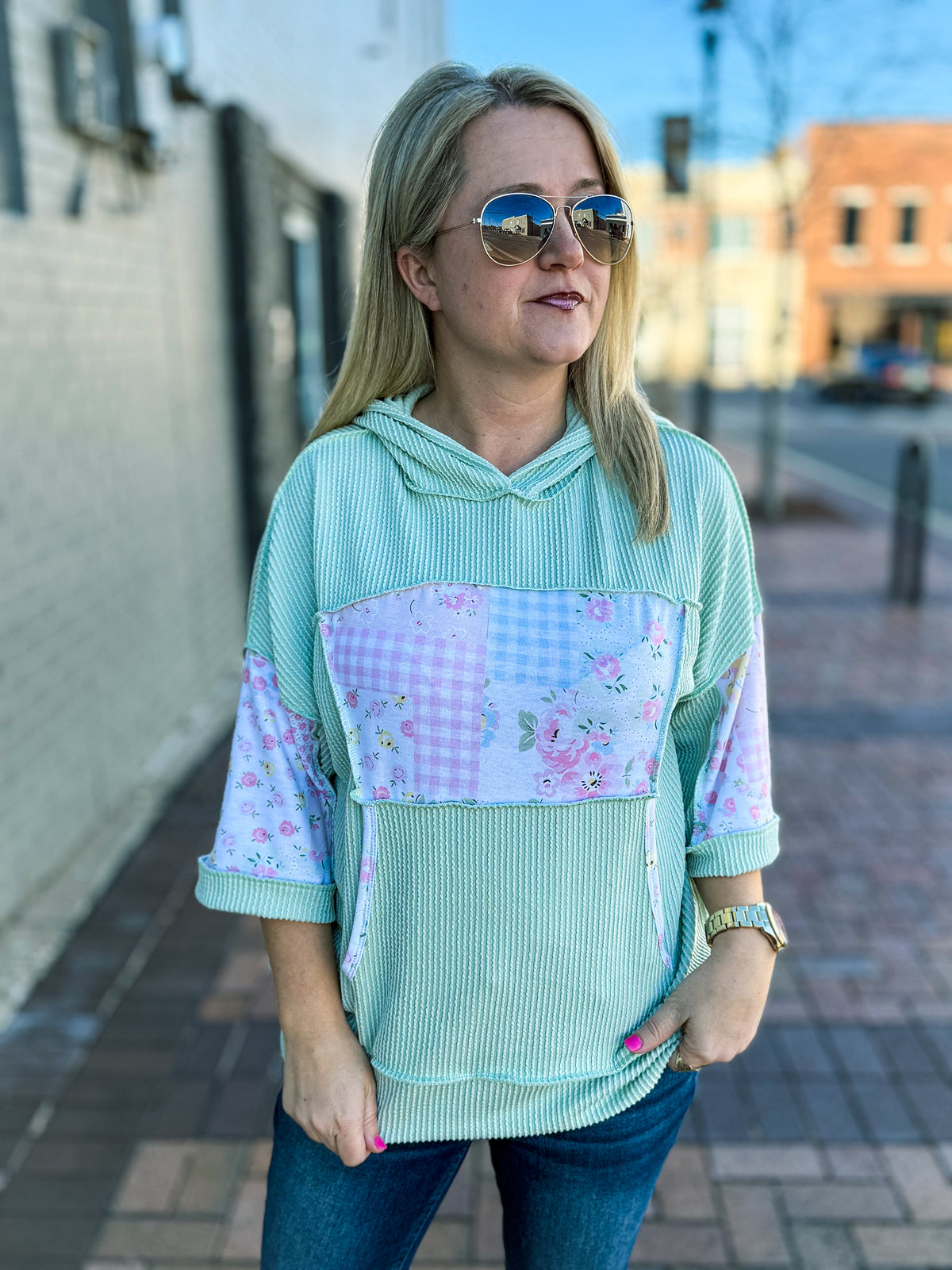 Green Patchwork Hoodie