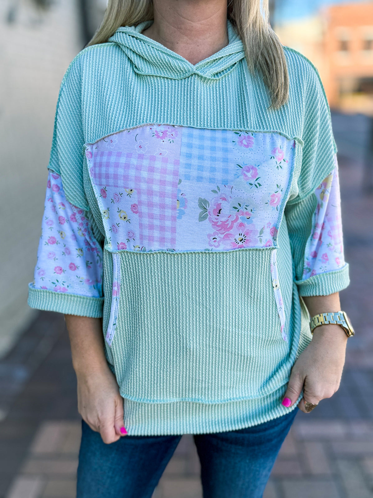 Green Patchwork Hoodie