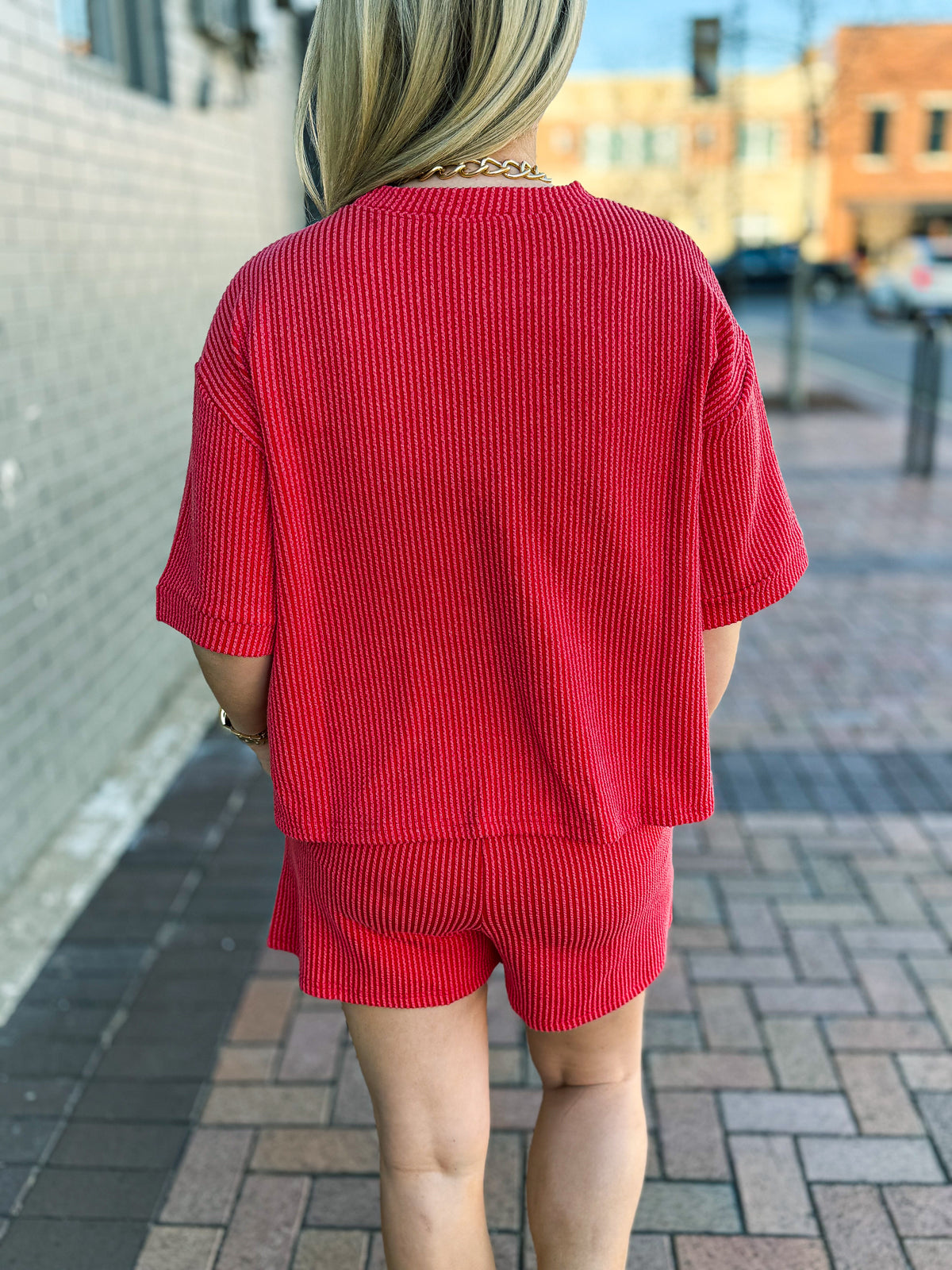 Ribbed Shorts Set-Red
