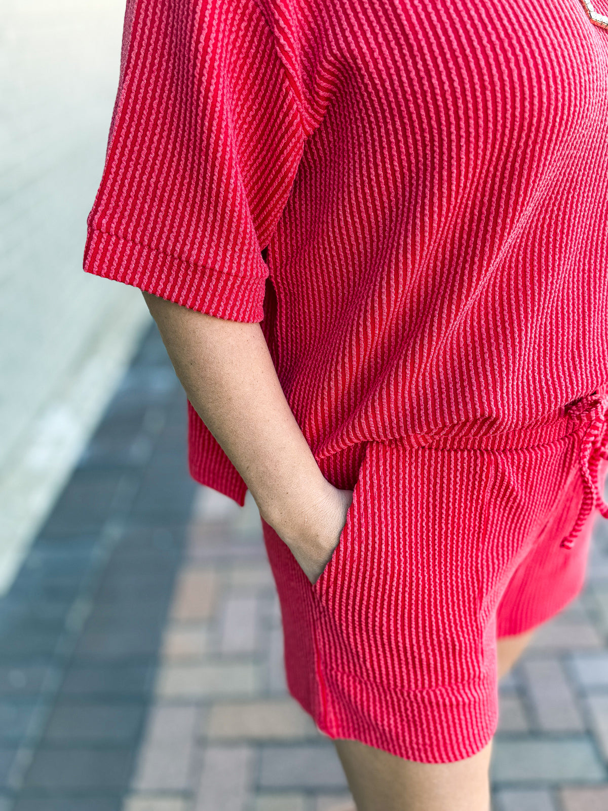 Ribbed Shorts Set-Red