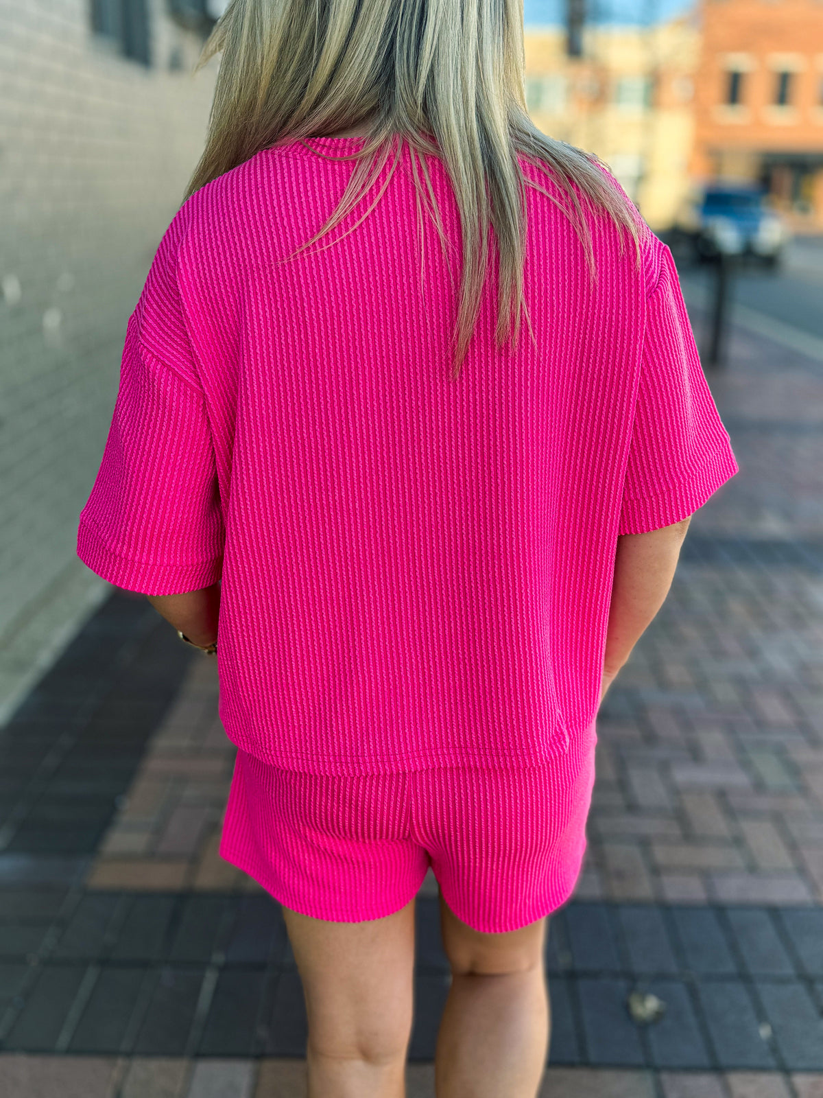 Ribbed Shorts Set-Hot Pink