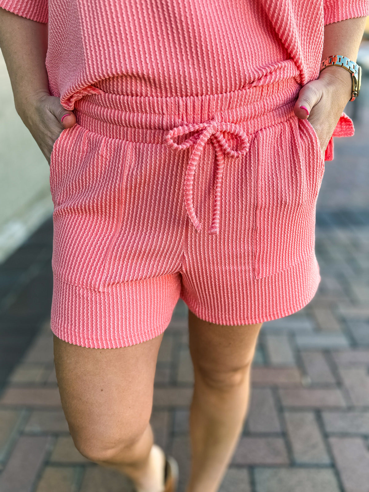 Ribbed Shorts Set-Coral