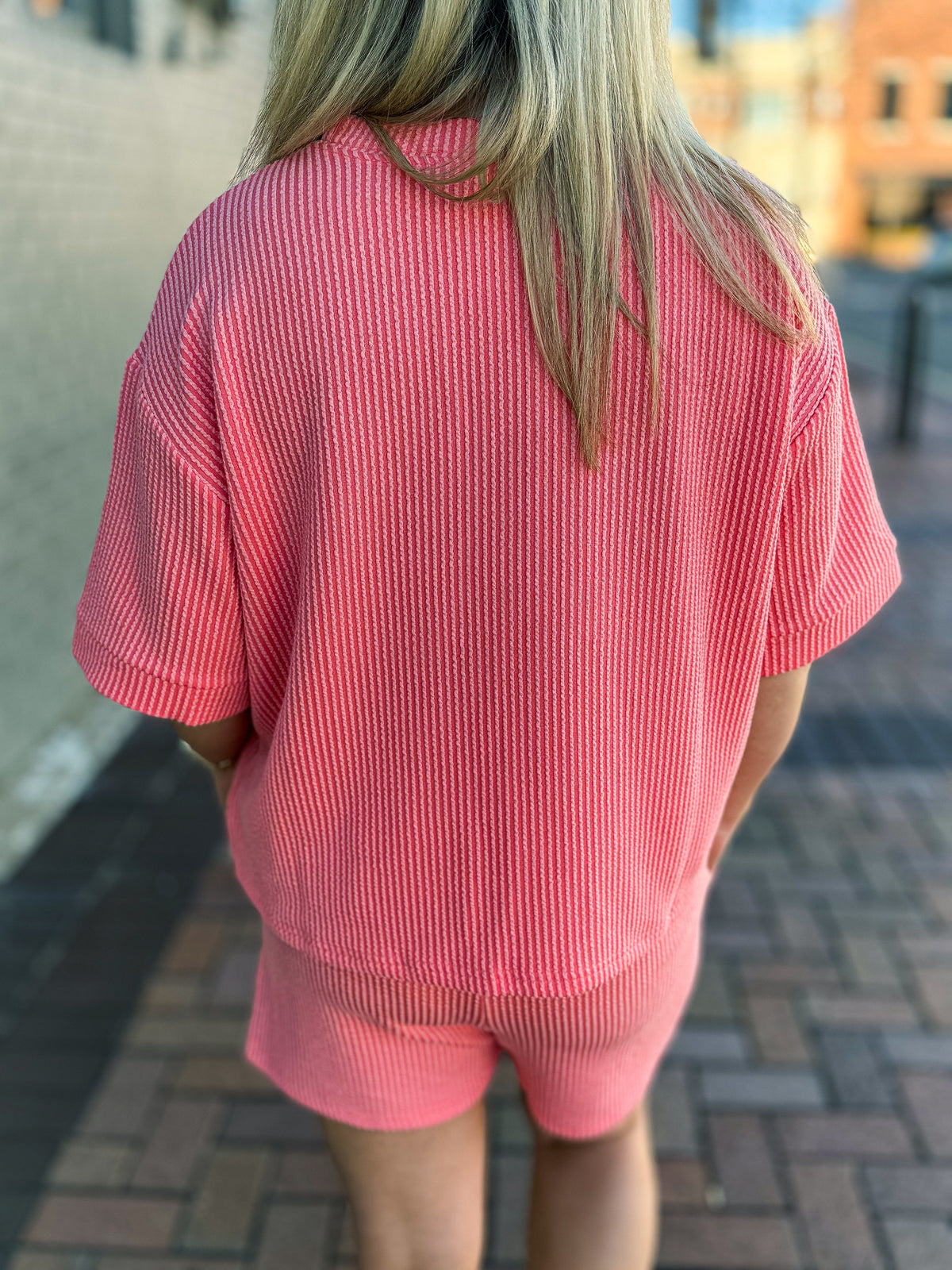 Ribbed Shorts Set-Coral