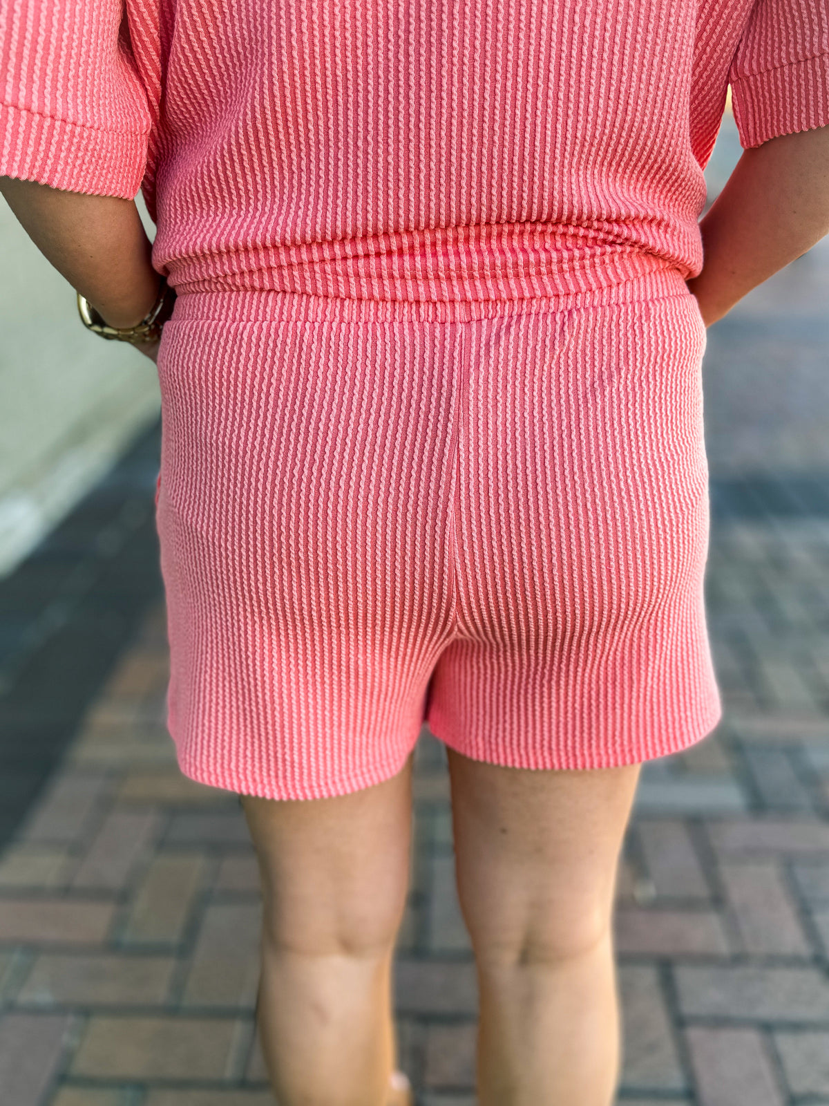 Ribbed Shorts Set-Coral
