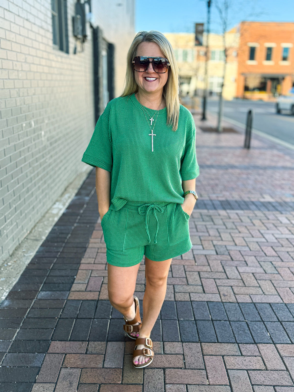 Ribbed Shorts Set-Green