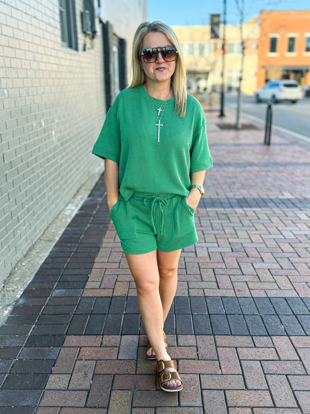 Ribbed Shorts Set-Green