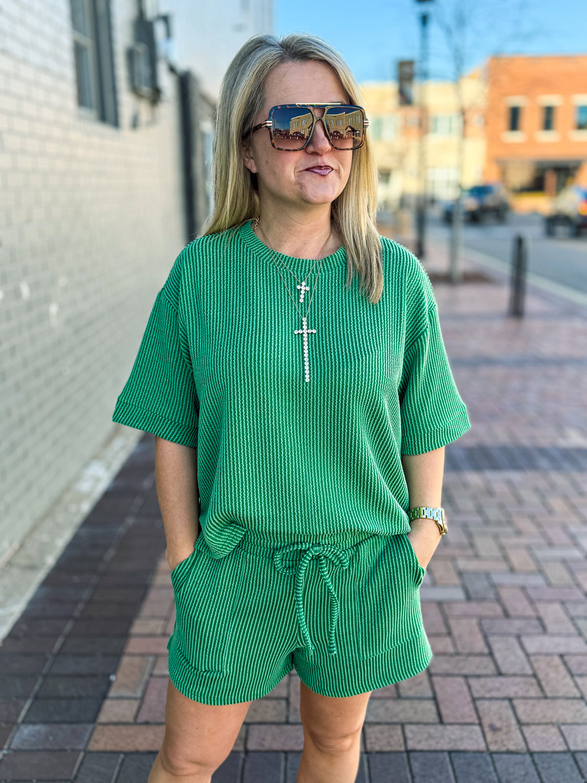 Ribbed Shorts Set-Green