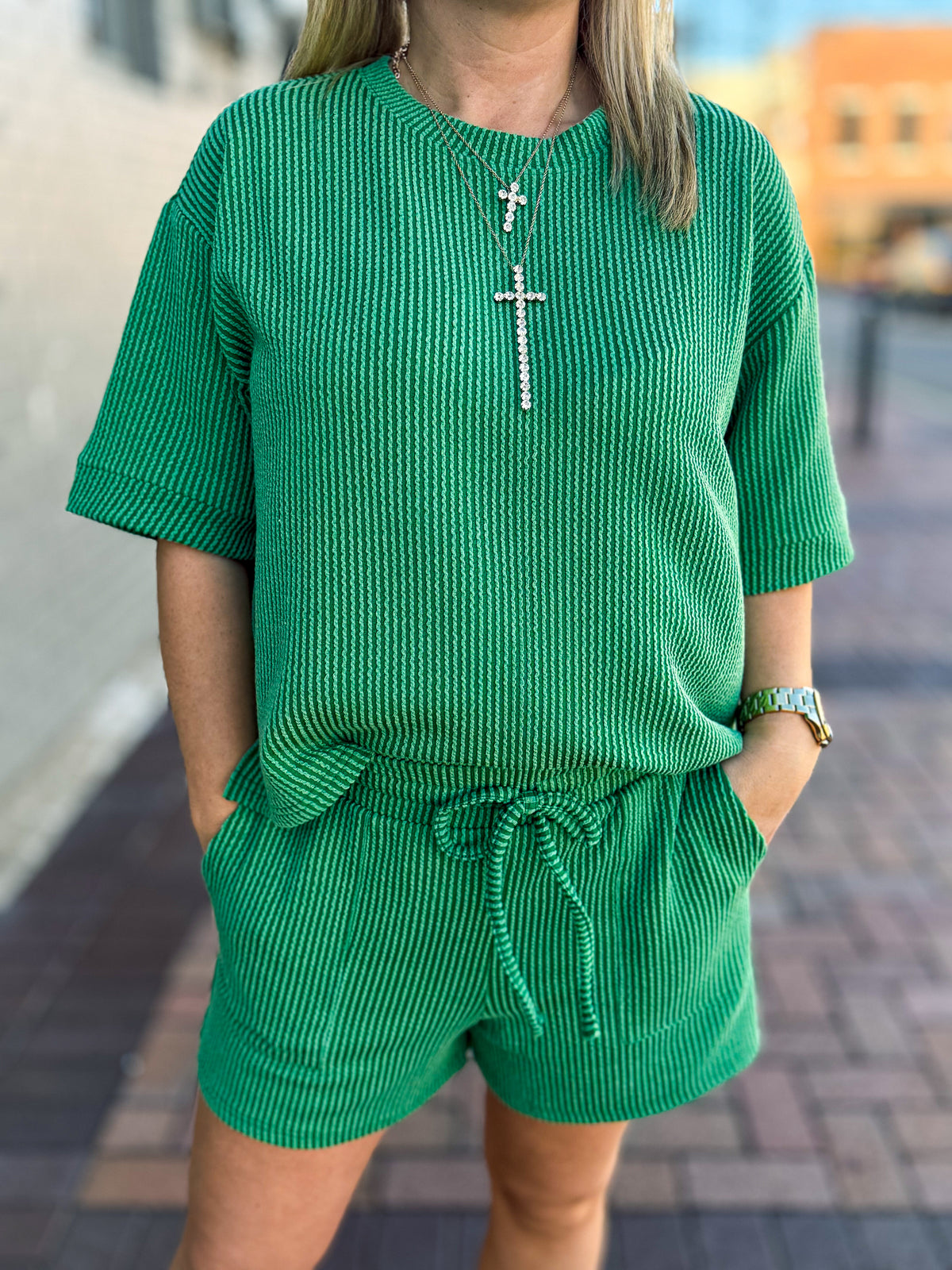 Ribbed Shorts Set-Green