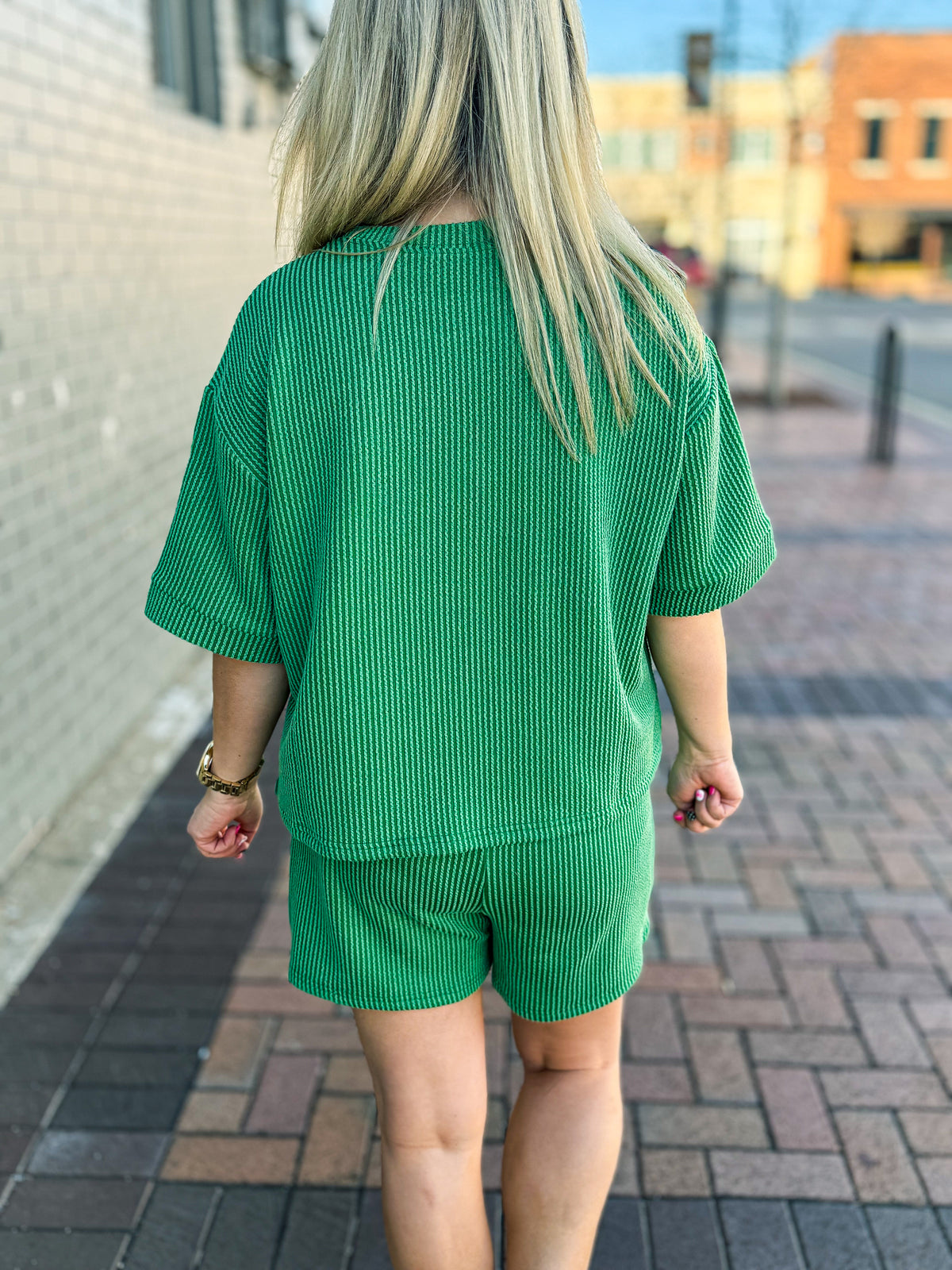 Ribbed Shorts Set-Green