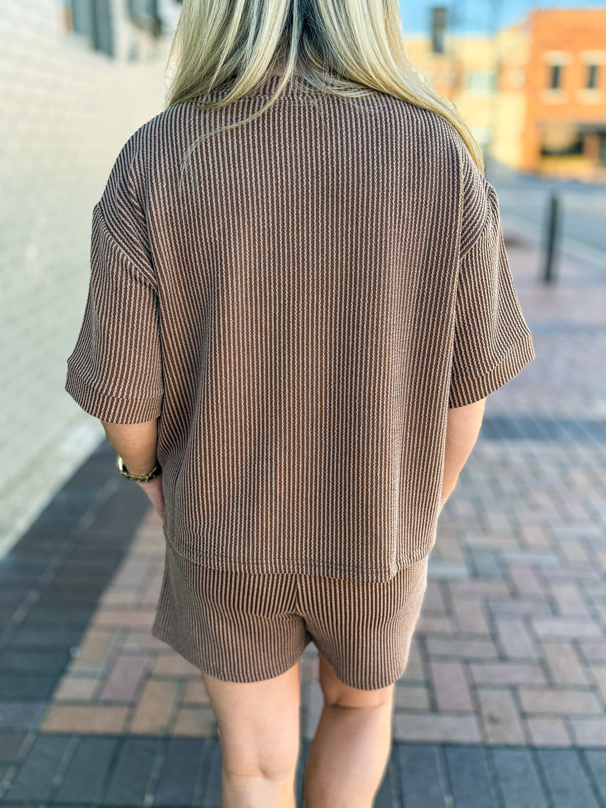 Ribbed Shorts Set-Brown