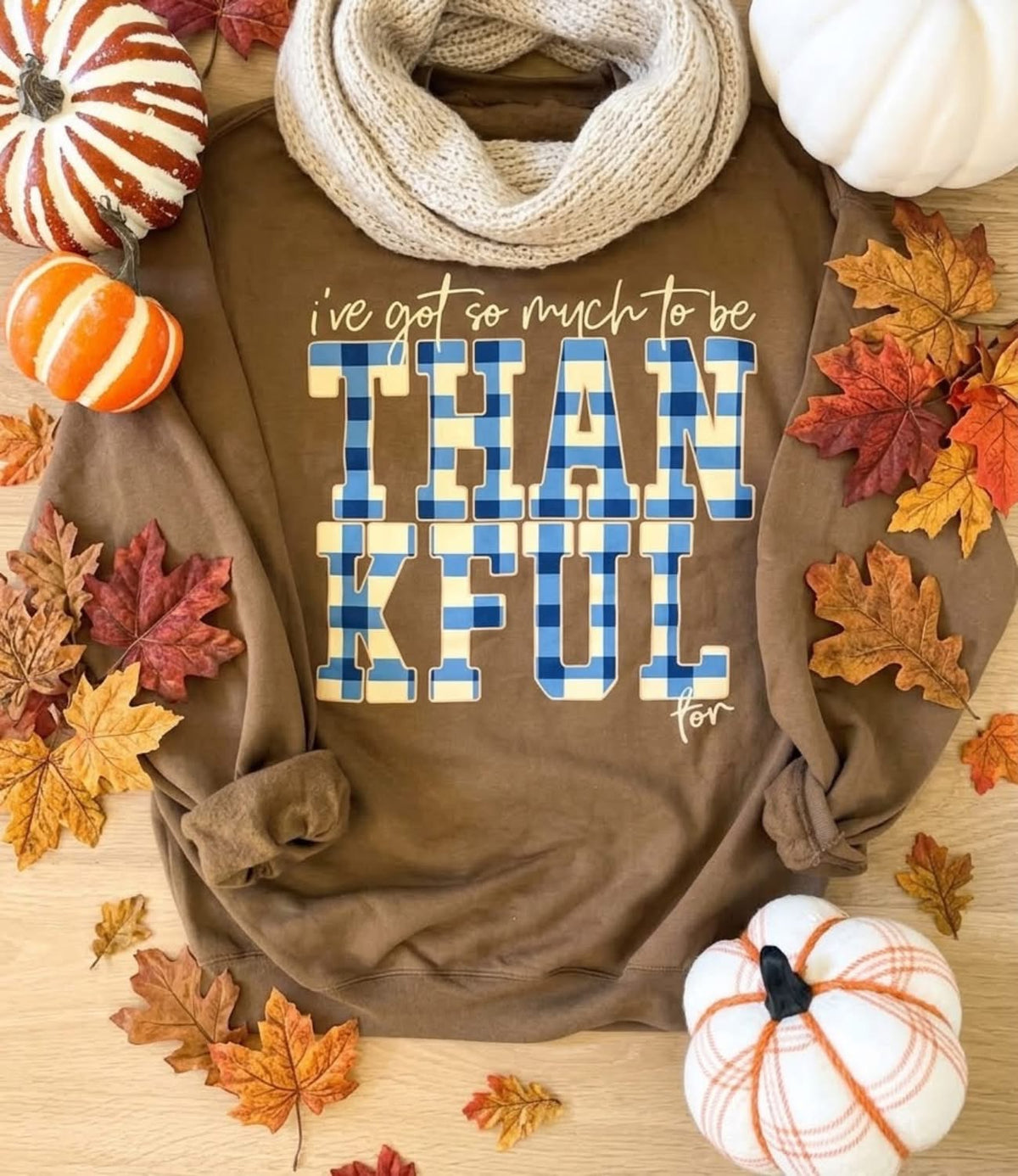 Brown Thankful Plaid Sweatshirt