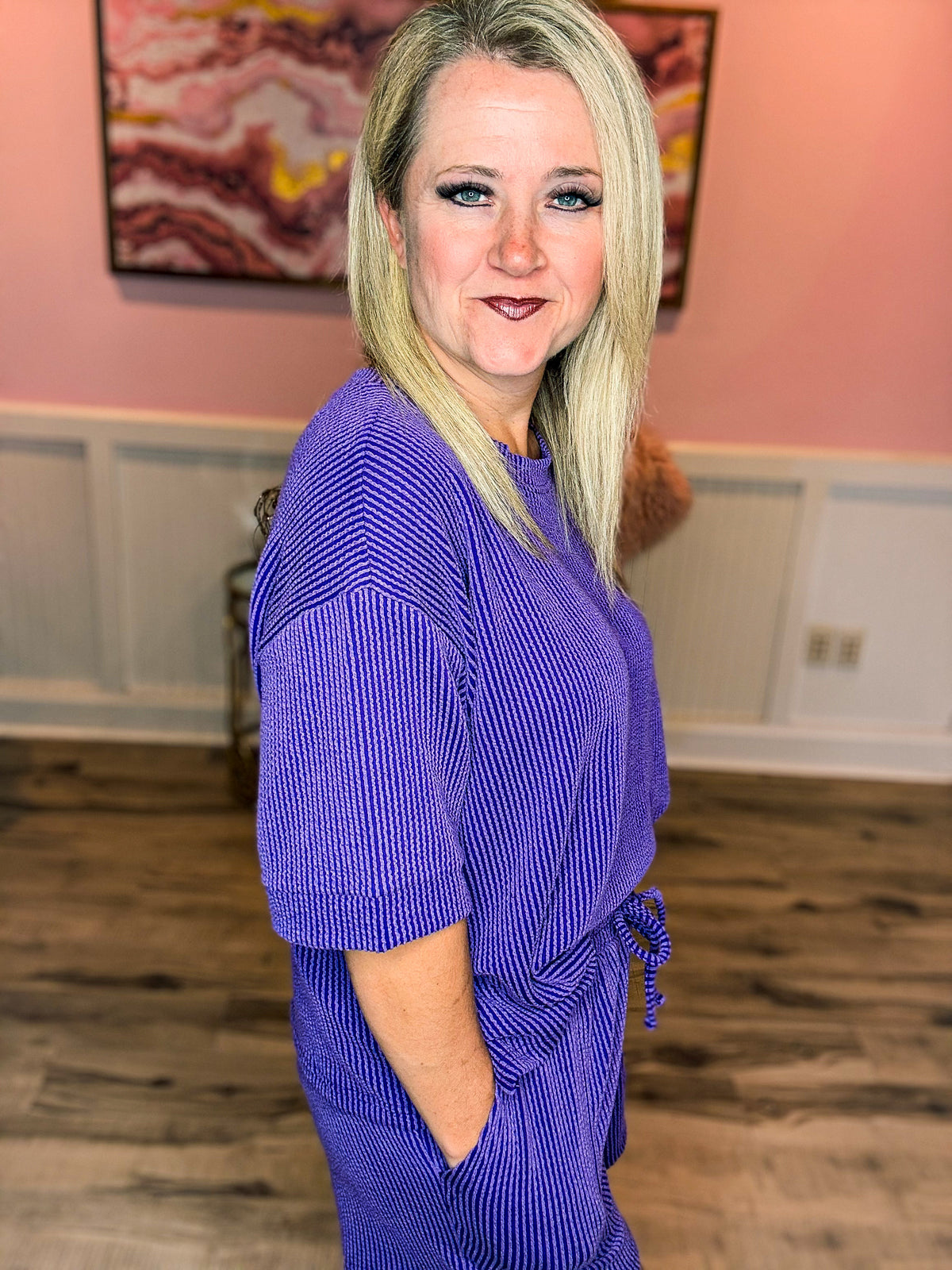Ribbed Shorts Set-Purple